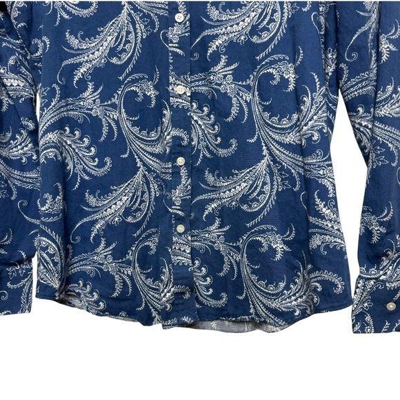 Chaps Blue White Paisley Floral No Iron Button Down Shirt Women’s Size S - Picture 4 of 12